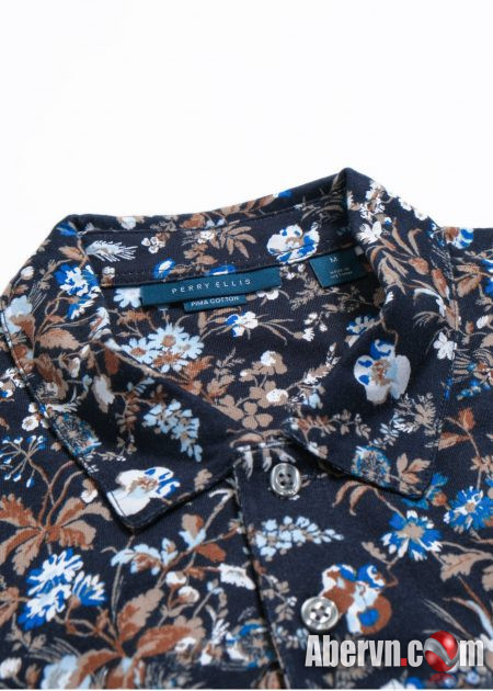 Hình Áo thun nam polo Pima Cotton PE-P01 Floral Print Polo Black