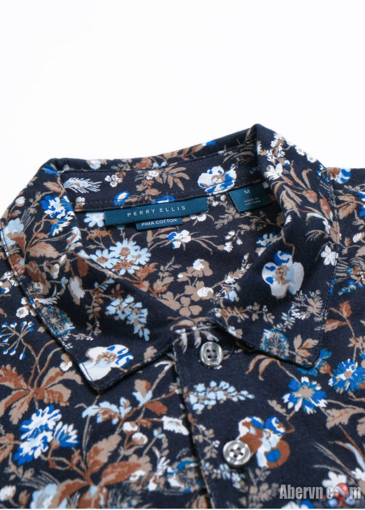 Hình Áo thun nam polo Pima Cotton PE-P01 Floral Print Polo Black