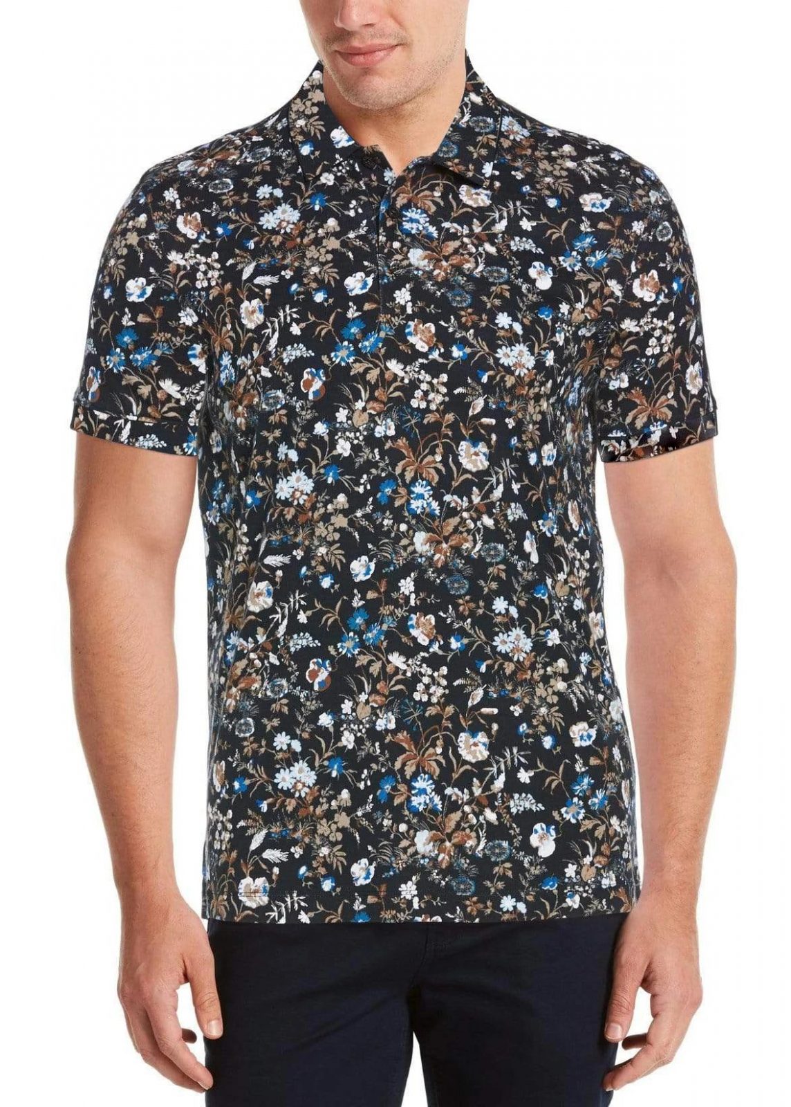 Hình Áo thun nam polo Pima Cotton PE-P01 Floral Print Polo Black