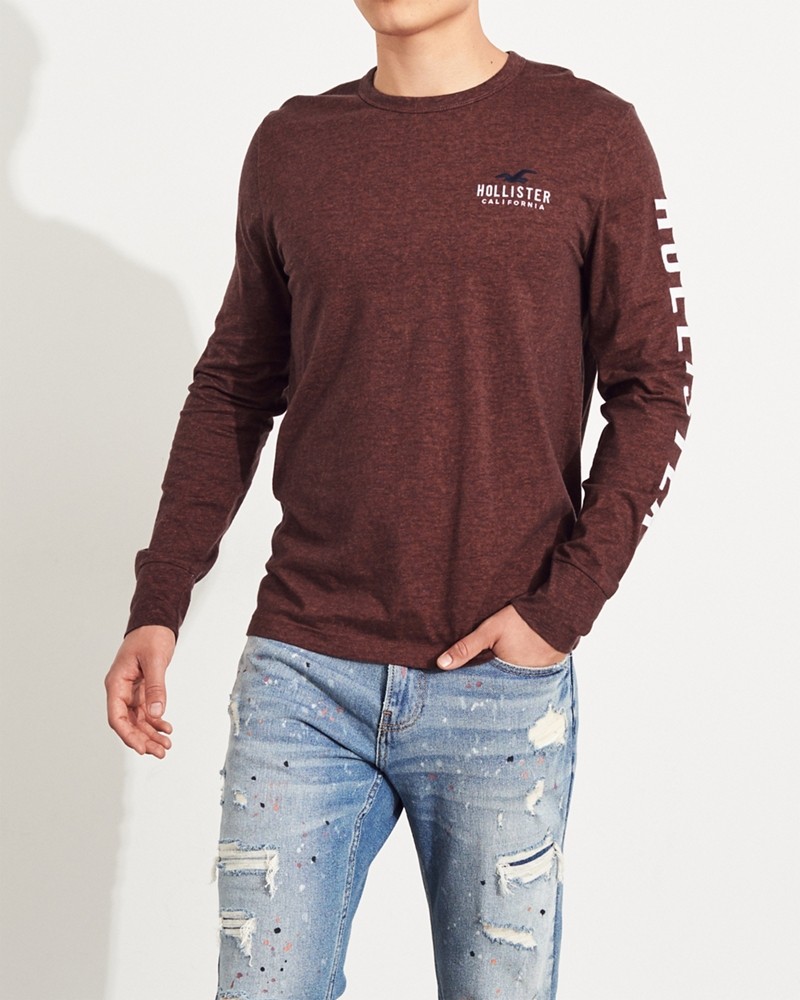 Hình Áo thun nam tay dài Hollister HCO-HL104 Logo Graphic Tee Burgundy