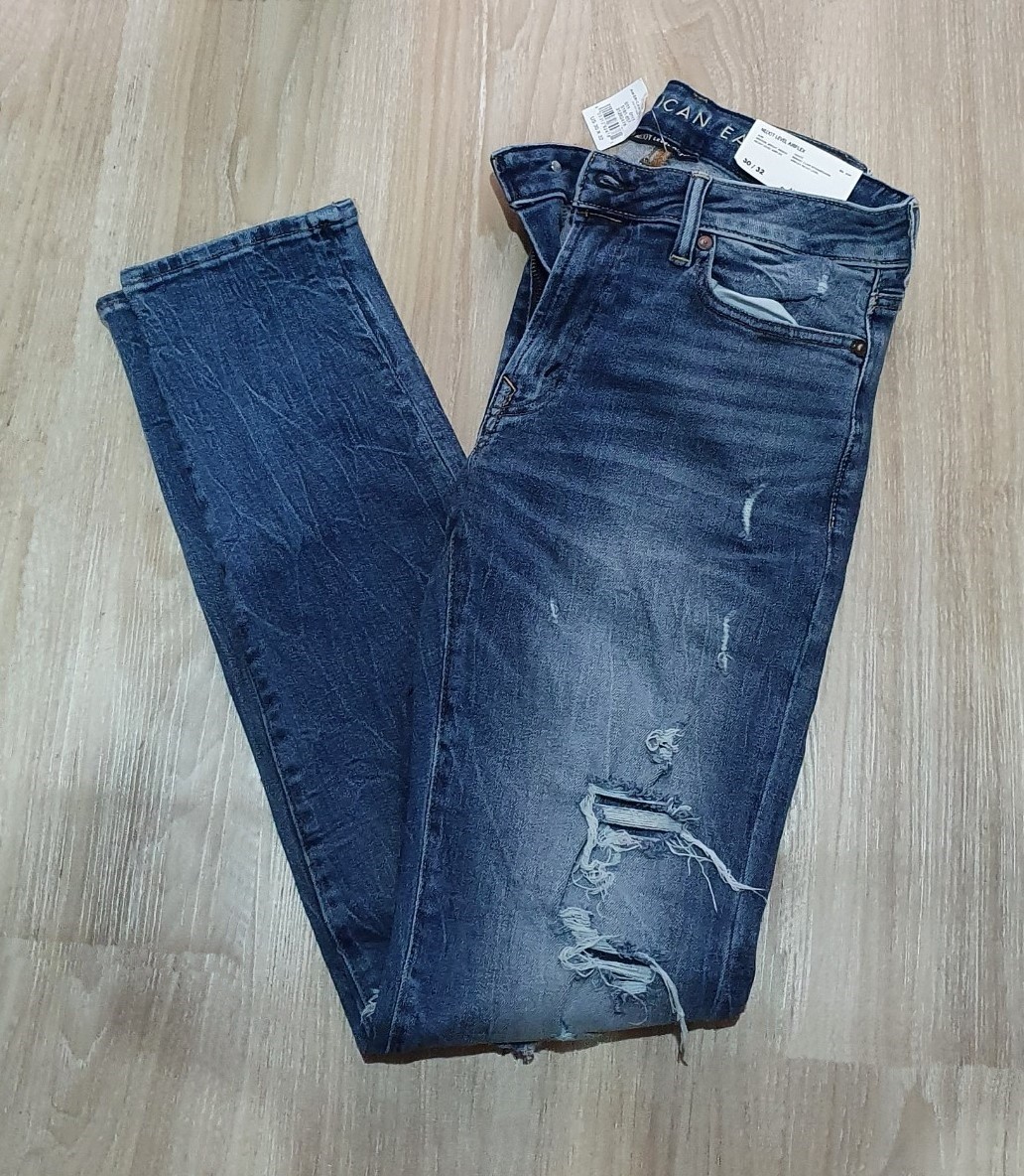 Quần jeans nam American Eagle AE-J04 ripped medium wash slim fit denim