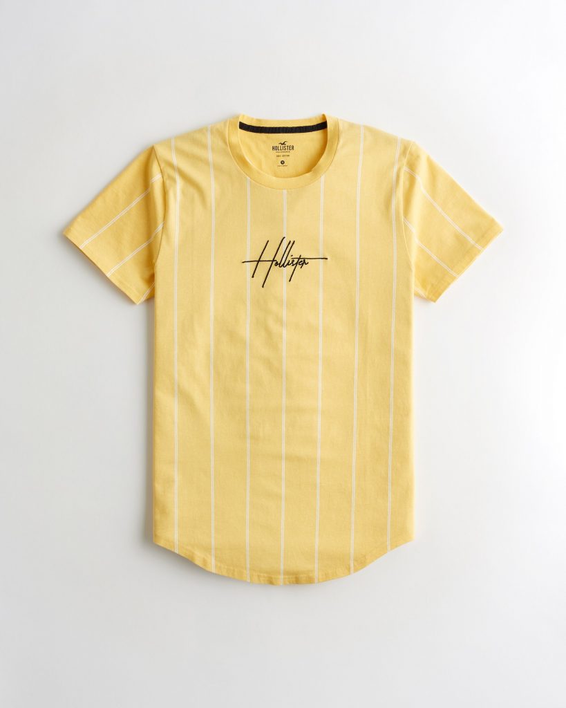 Áo thun nam Hollister HCO-T193 Striped Yellow Curved Hem T-Shirt