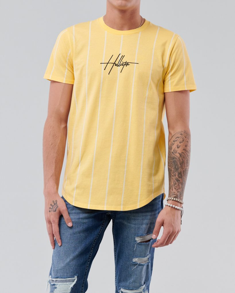 Áo thun nam Hollister HCO-T193 Striped Yellow Curved Hem T-Shirt