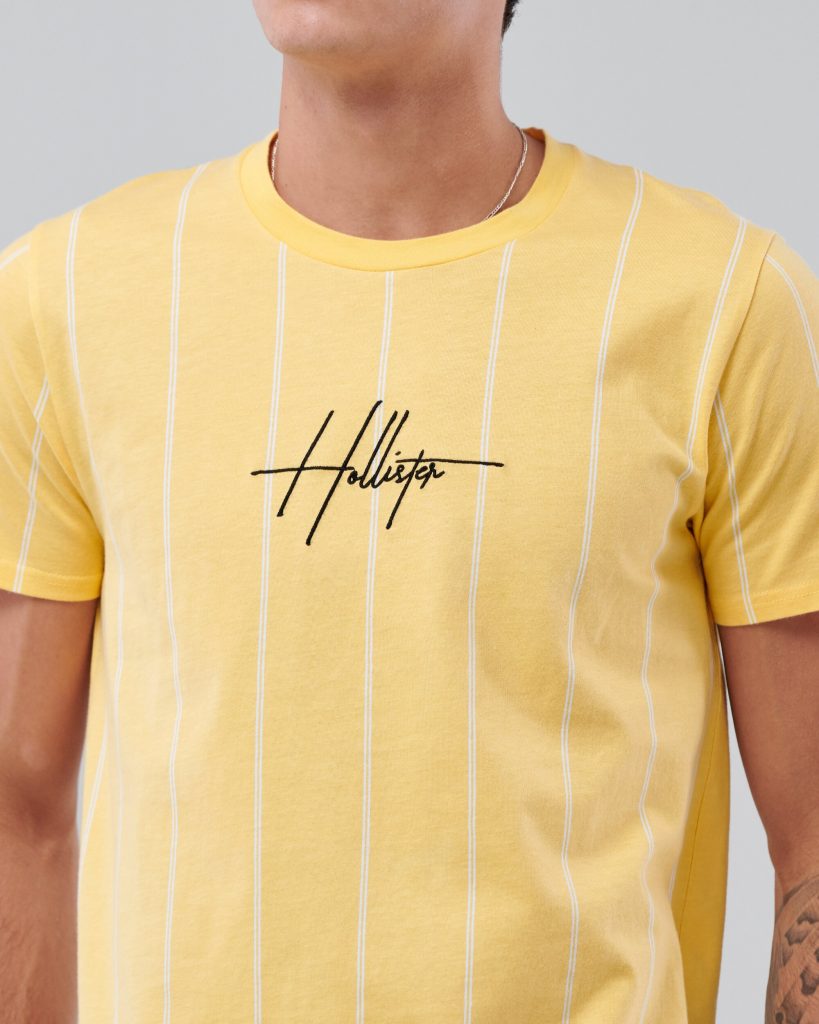 Áo thun nam Hollister HCO-T193 Striped Yellow Curved Hem T-Shirt