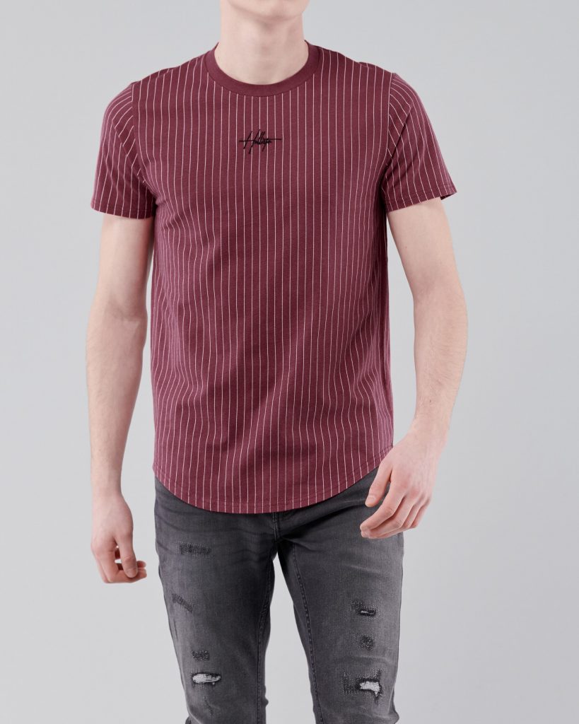 Áo thun nam Hollister HCO-T209 Striped Red Curved Hem T-Shirt