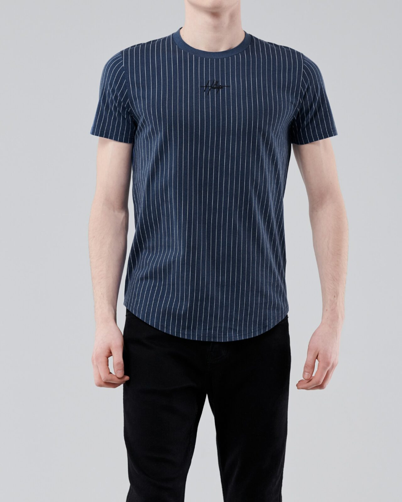 Áo thun nam Hollister HCO-T210 Striped Blue Curved Hem T-Shirt - Ảnh 4