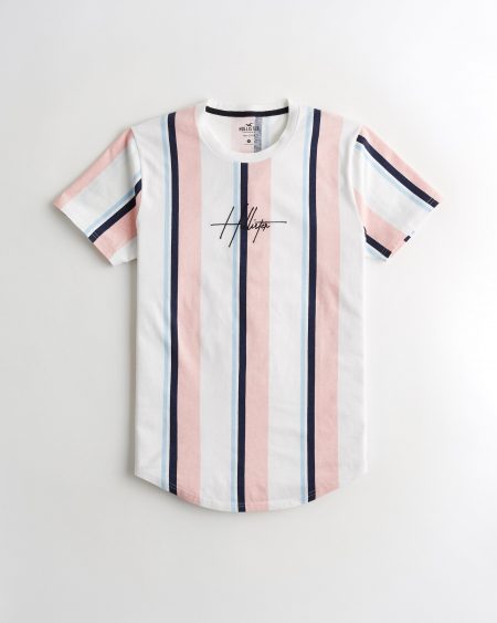 Áo thun nam Hollister HCO-T218 Striped Pink Curved Hem T-Shirt