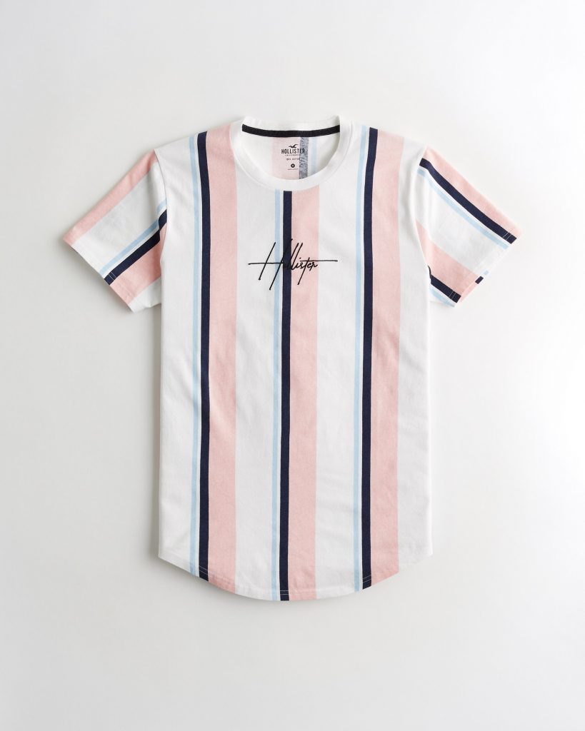 Áo thun nam Hollister HCO-T218 Striped Pink Curved Hem T-Shirt