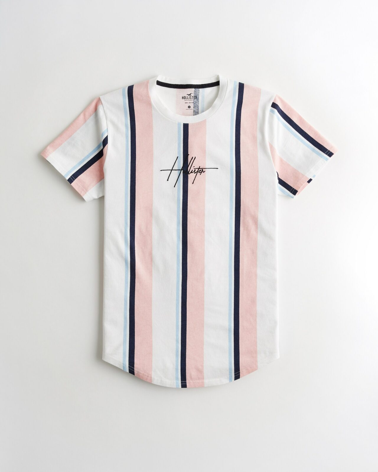 Áo thun nam Hollister HCO-T218 Striped Pink Curved Hem T-Shirt
