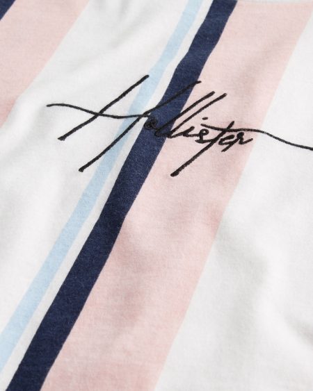Áo thun nam Hollister HCO-T218 Striped Pink Curved Hem T-Shirt - Ảnh 4