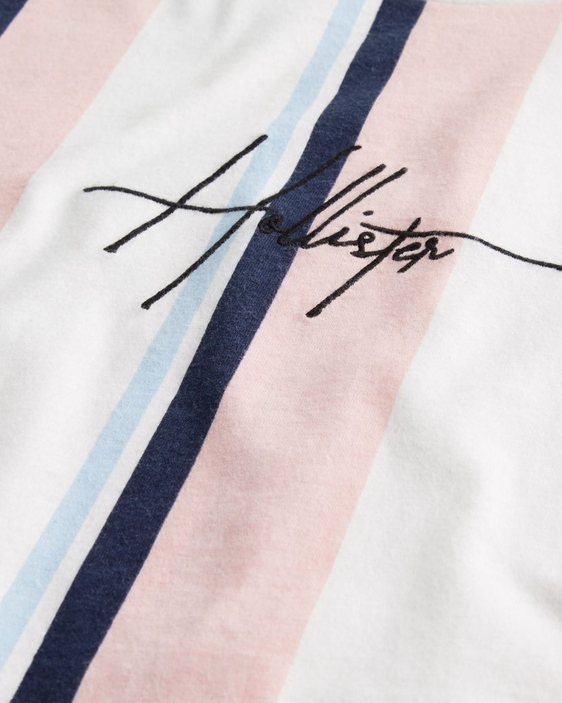 Áo thun nam Hollister HCO-T218 Striped Pink Curved Hem T-Shirt