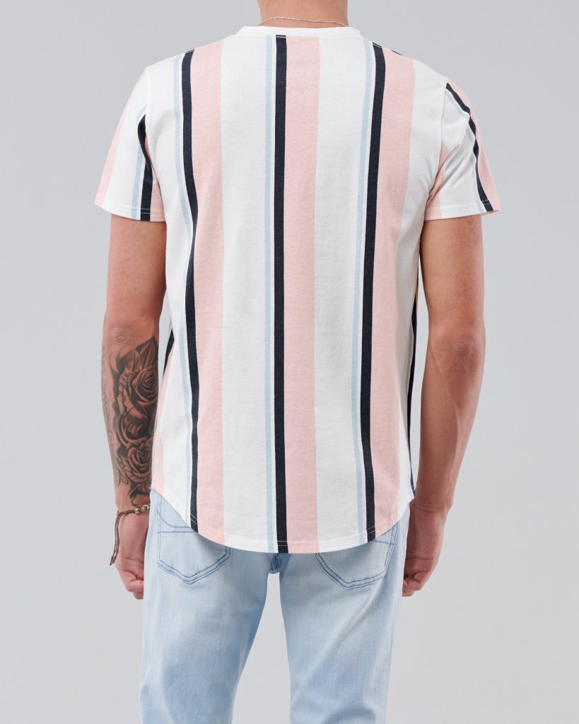 Áo thun nam Hollister HCO-T218 Striped Pink Curved Hem T-Shirt