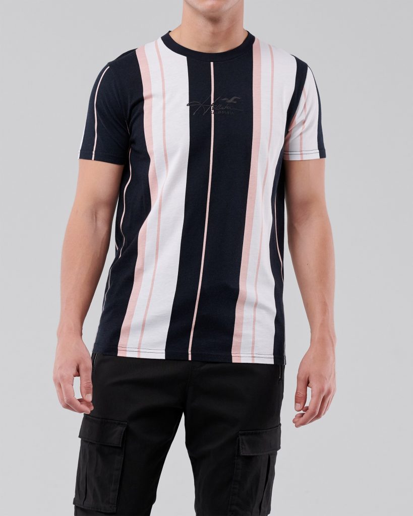 Áo thun nam Hollister HCO-T220 Striped Black Crewneck T-Shirt