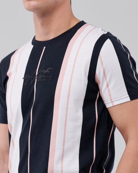 Áo thun nam Hollister HCO-T220 Striped Black Crewneck T-Shirt - Ảnh 2