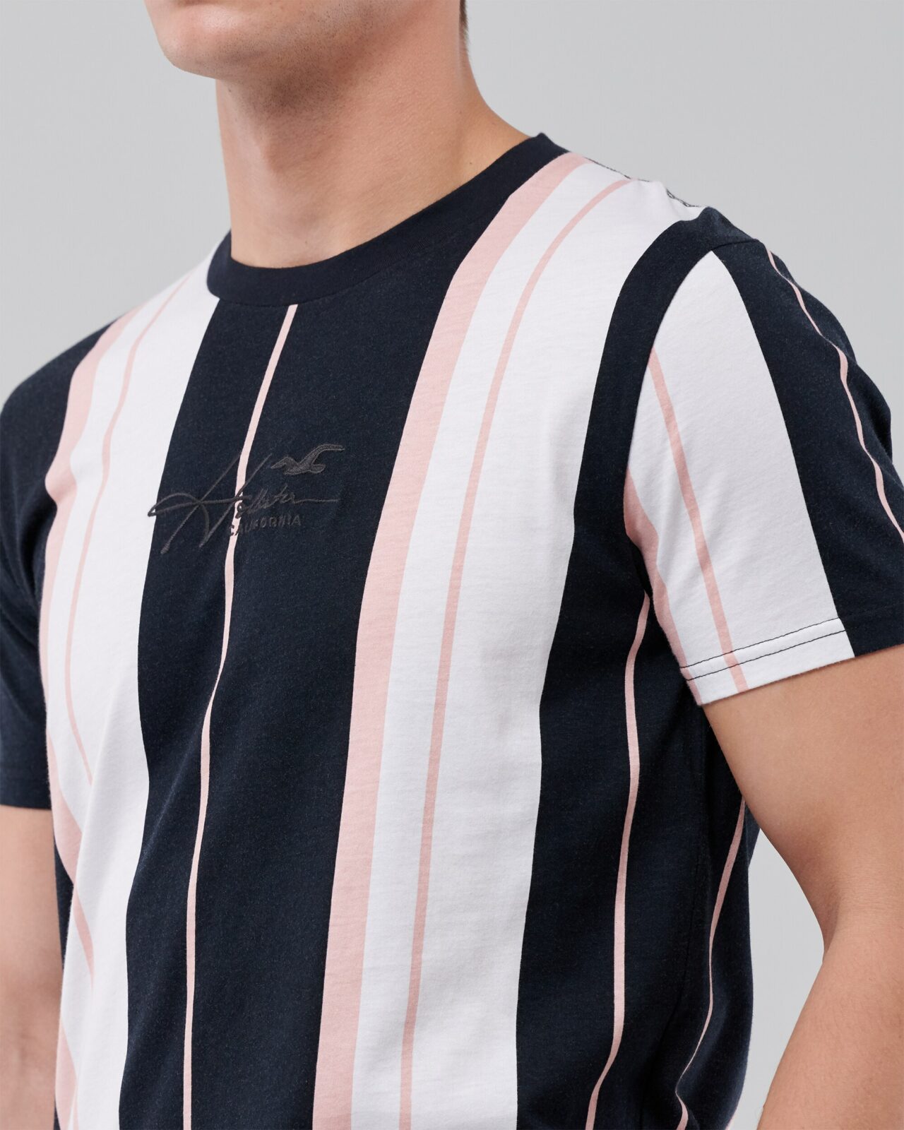 Áo thun nam Hollister HCO-T220 Striped Black Crewneck T-Shirt - Ảnh 2