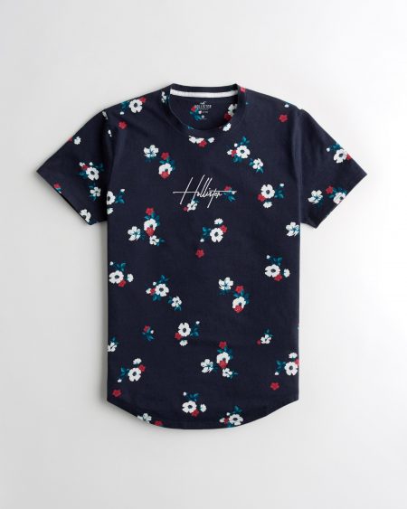 Áo thun nam Hollister HCO-T223 Logo Graphic Curved Hem Tee Navy
