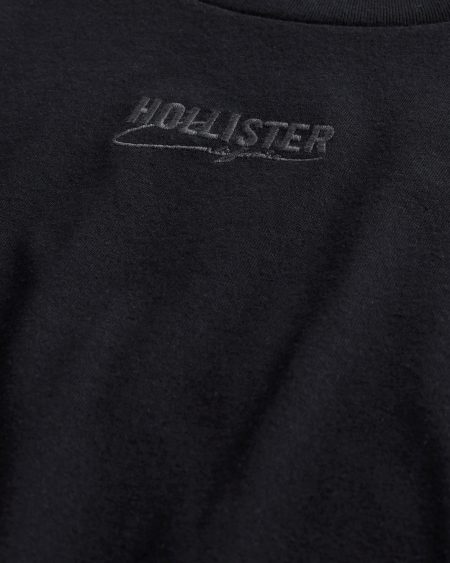 Áo thun nam Hollister HCO-T227 Logo Graphic Curved Hem Tee Black - Ảnh 2