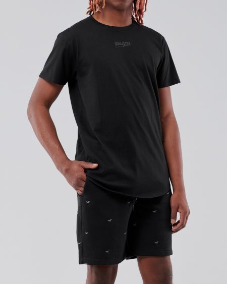 Áo thun nam Hollister HCO-T227 Logo Graphic Curved Hem Tee Black - Ảnh 5