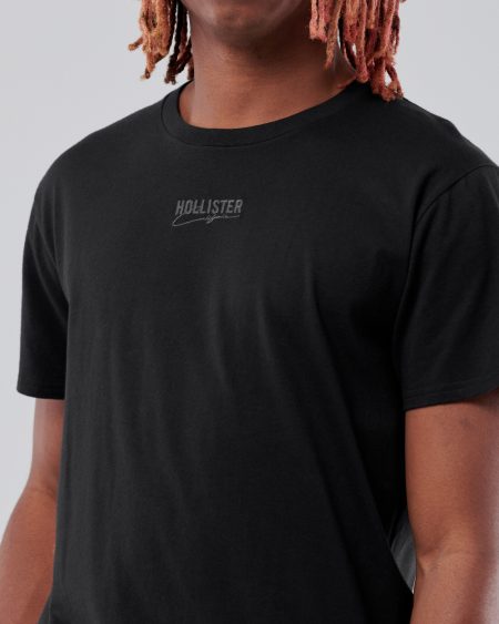 Áo thun nam Hollister HCO-T227 Logo Graphic Curved Hem Tee Black - Ảnh 3