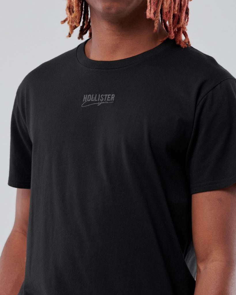Áo thun nam Hollister HCO-T227 Logo Graphic Curved Hem Tee Black