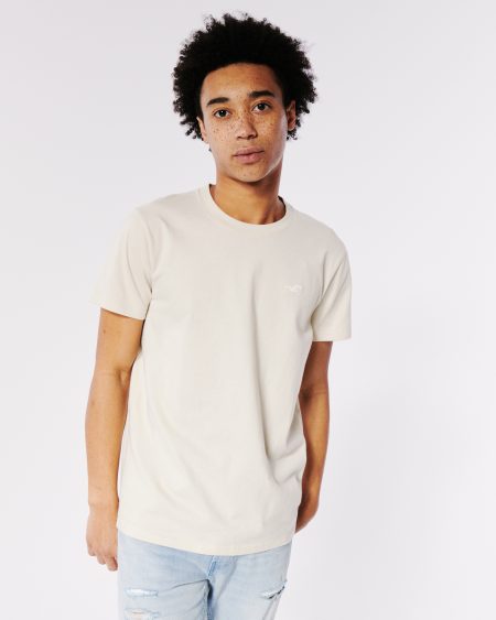 Áo thun nam Hollister HCO-T243 Icon Crewneck T-Shirt Cream - Ảnh 3
