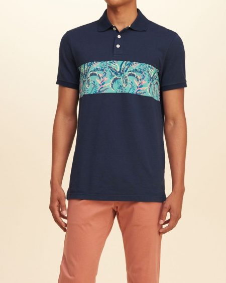 Áo thun nam Hollister HCO-P259 Patterned Pique Polo Navy